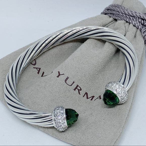 David Yurman Jewelry - D.Yurman Silver 7mm Candy Peridot Diamond Bracelet